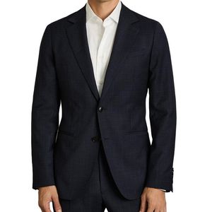 Reiss Blue Hatch Notch Texture Wool-Blend Formal Jacket for men