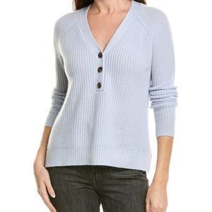 Autumn Cashmere Blue Shaker V Henley 100% Cashmere Sweater