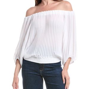 Vince Camuto White Off The Shoulder Pleated Blouse