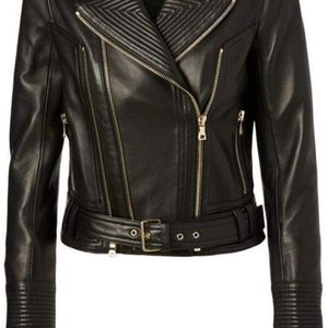 Balmain Black Buckle Belt Leather Jacket Fr 38 (us 8)