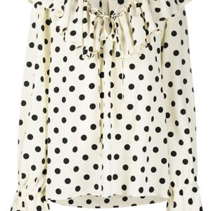 Saint Laurent White Ruffle-collar Polka-dot Print Silk Blouse