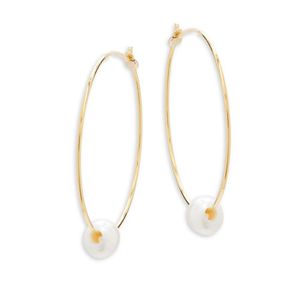 Chan Luu White Cultured Pearl And Sterling Silver Hoop Earrings