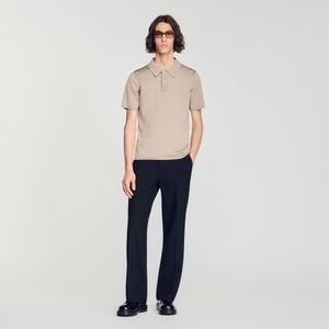 Sandro Blue Short-Sleeve Knitted Polo Shirt for men