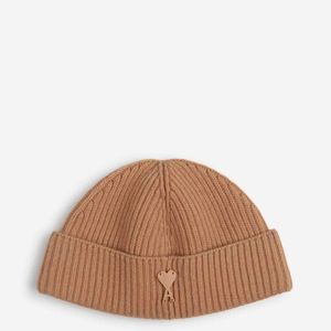 AMI Brown Ribbed Wool Hat for men