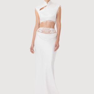 SAU LEE White Lila Satin Skirt