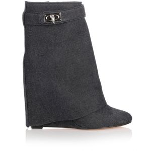 Givenchy Black Fold-over Denim Shark Lock Ankle Boot