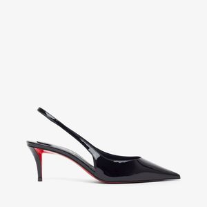 Christian Louboutin White Miss Z 60 Black Patent Slingback Pumps
