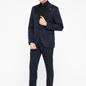 Twisted Tailor Blue Papatya Slim Fit Jacquard Trousers for men