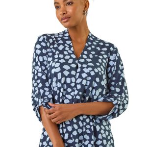 Roman Blue Spot Print V-Neck Stretch Top