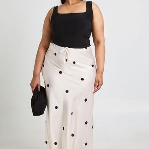 Boohoo White Plus Polka Dot Satin Drawcord Maxi Skirt