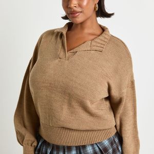 Boohoo Grey Plus Knitted Rib Hem Collared Jumper