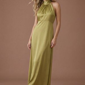 Oasis Natural Satin Halter Neck Maxi Bridesmaid Dress
