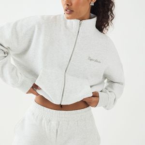 DSGN Studio White Embroidery Zip Through Funnel Neck Bomber