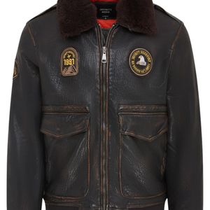 Infinity Leather Black Bomber Sheepskin Collar G-1 Aviator Jacket for men