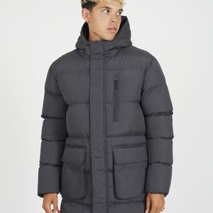 Brave Soul Grey Longline Hooded Padded Jacket for men