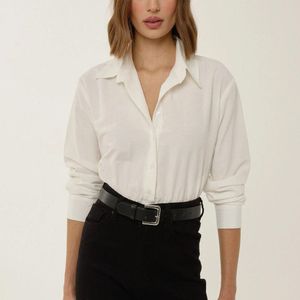 Hiccup Natural Shirt Collar Long Sleeve Bodysuit With Snap Closure