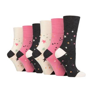 Gentle Grip Pink 6 Pack Ladies Non Elastic Loose Top Bamboo Socks
