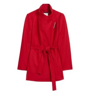 Ted Baker Red Rosess Short Belted Wool Wrap Coat
