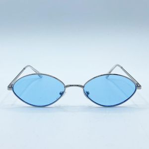 SVNX Blue Metal Oval Frame Sunglasses With Lenses