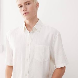 Weekday White Linen Oversized Boxy Fit Short Sleeve Shirt for men