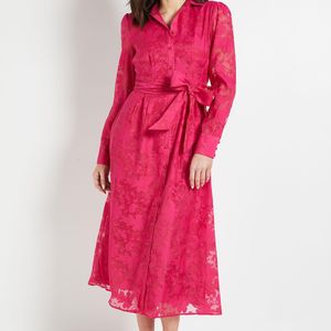 Wallis Pink Floral Organza Belted Midi Dress