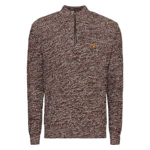 Brave Soul Brown Cable Knitted Jumper Funnel Neck Warm Pullover Half Zip Sweater for men