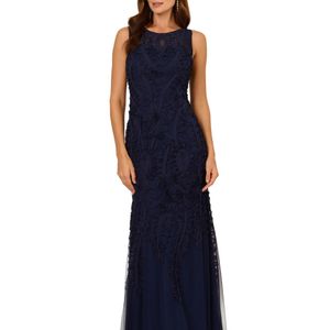 Adrianna Papell Blue Soutache Long Dress