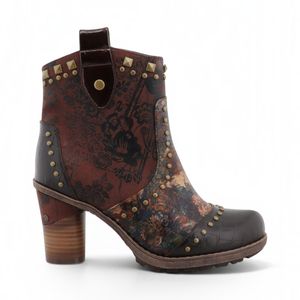 Mustang Brown Floral Heeled Ankle Boots