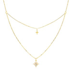 The Jewellery Stockroom Metallic Plated Sterling Dainty Double Layered North Star Cz Chain Necklace