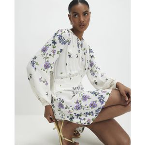 River Island White Mini Dress Long Sleeve Floral