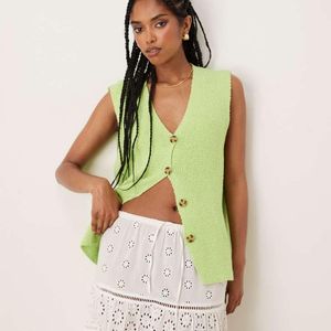 ASOS Green Slub Knit Relaxed Fit Waistcoat