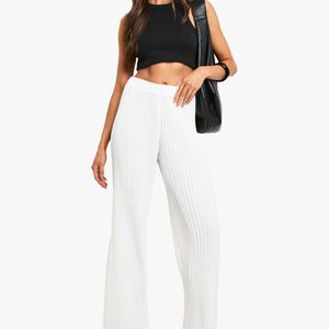 Boohoo White Pleated Wide Leg Tailored Pants