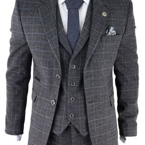 TruClothing Blue Check 3 Piece Tweed Suit Peaky Blinders 1920S Gatsby Tailored Fit Canvas for men
