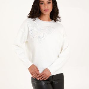 Blue Vanilla White Embellished Sequin Butterfly Jumper