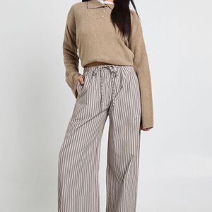 Boohoo Brown Woven Stripe Elasticated Waist Wide Leg Trouser