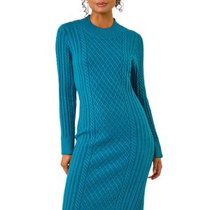D.u.s.k Blue Cable Knit Midi Jumper Dress