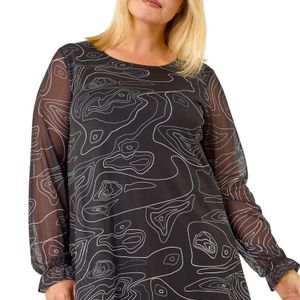 Roman Grey Curve Swirl Print Stretch Top