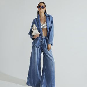 River Island Blue Wide Leg Jeans Tailored Cotton