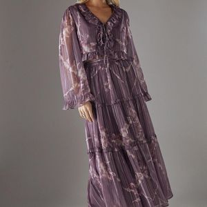 Warehouse Purple Metallic Chiffon Tier Maxi Skirt