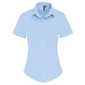 PREMIER Blue Ladies Stretch Fit Poplin Short Sleeve Blouse (Pale)