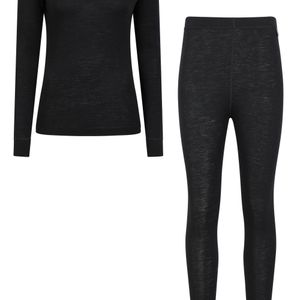 Mountain Warehouse Black Merino Top & Pants Isotherm Cosy Outdoors Base Layer Set