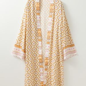 Azura Exchange Natural Bohemian Geometric Printed Loose Sleeve Long Kimono Viscose