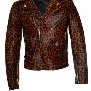 Versace Brown Ponyskin Leopard Biker Jacket Fw24 for men