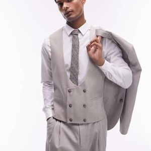 Topman Grey Slim Linen Blend Waistcoat for men