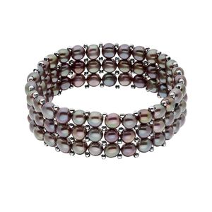 Ateliers Saint Germain Metallic Bracelet 3 Rows Of Real Freshwater Pearls 4 Mm