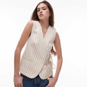 TOPSHOP Natural Pinstripe Tie Side Waistcoat
