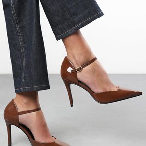 Where's That From Grey Wheres 'Winnie' Pointed Toe Stilleto Court Heeled Shoe With Buckle Strap