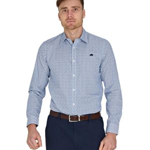 Raging Bull Blue Long Sleeve Pentagon Pattern Cotton Poplin Shirt for men