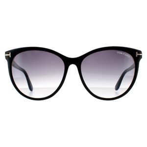 Tom Ford Black Round Shiny Smoke Gradient Sunglasses