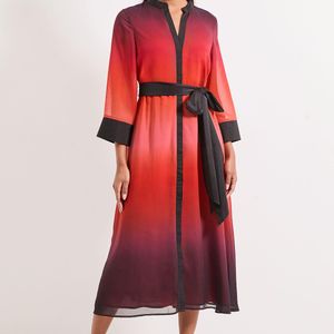 PRINCIPLES Red Ombre Print Contrast Detail Shirt Dress